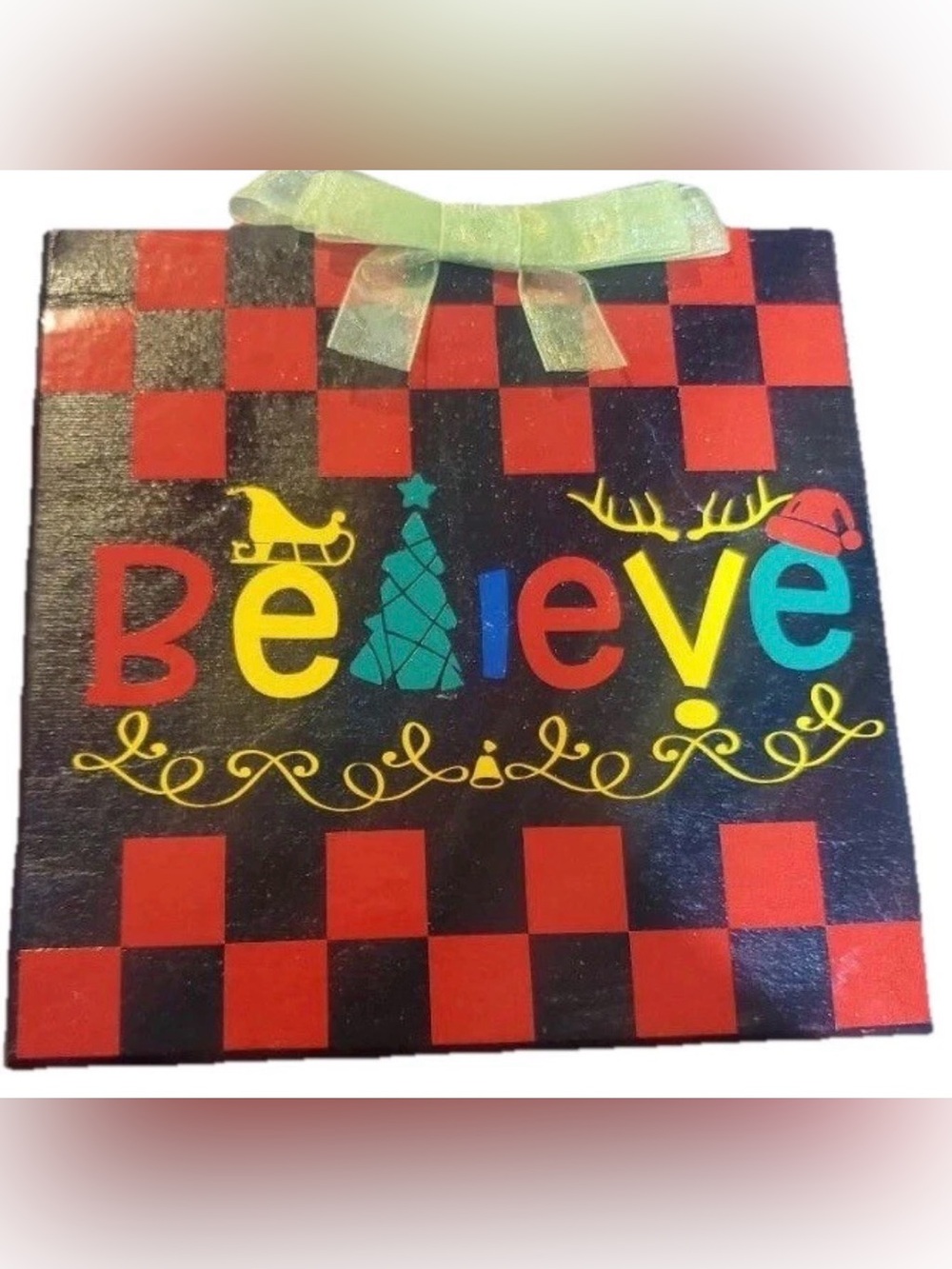 🔥🏷️Holiday 'Believe' Decorative Gift Bag - Red, Black, Green, Yellow